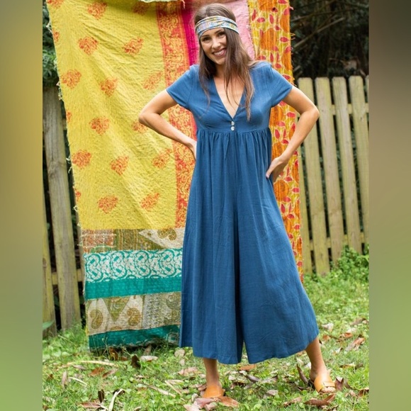 Natural Life Avery Linen Blend Jumpsuit Wide Leg Indigo Excellent Size XS - Picture 6 of 8